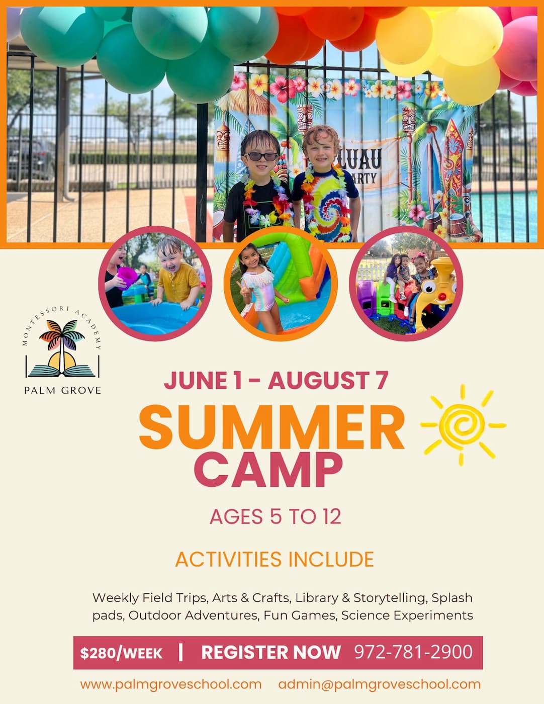 Palm Grove summer camp Plano TX schedule and enrollment flyer